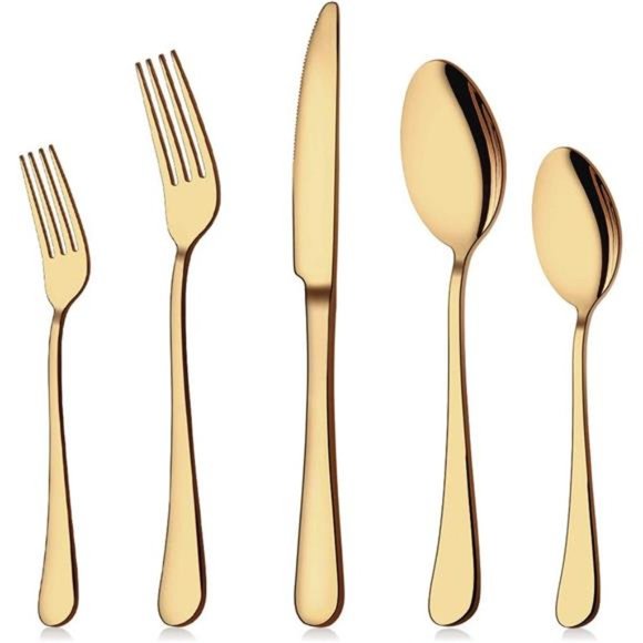 Gold Silverware Set, 20-Piece Flatware Set Aisoso Stainless Steel Cutlery - Picture 1 of 7